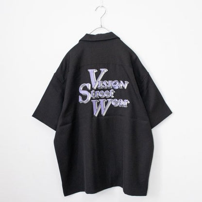 VISION STREET WEAR 標誌刺繡開襟襯衫 黑色 ［特賣］ (CT6137BK)