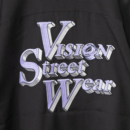 VISION STREET WEAR 標誌刺繡開襟襯衫 黑色 ［特賣］ (CT6137BK)