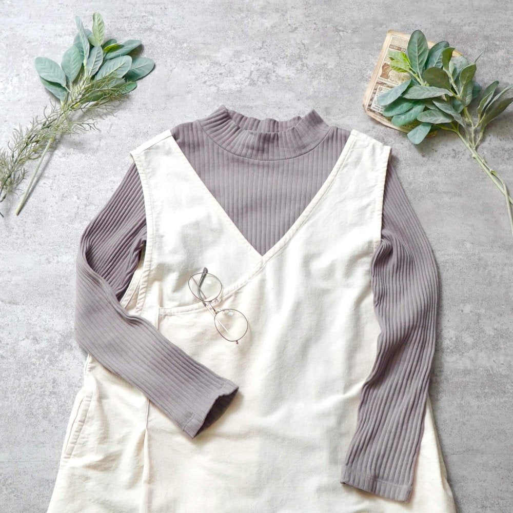 【福袋】高領針織上衣/粉米色＋連衣裙/米白色