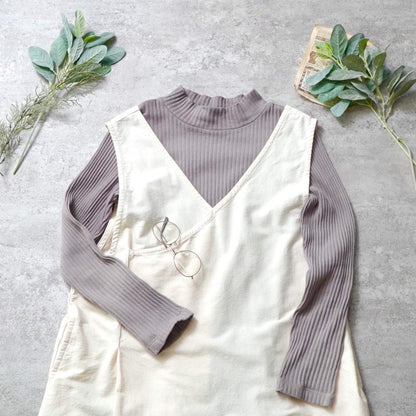 【福袋】高領針織上衣/粉米色＋連衣裙/米白色