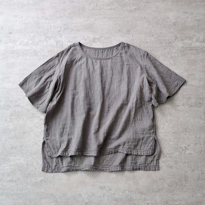 喇叭袖 紗T恤/灰色/三河織物雙層紗