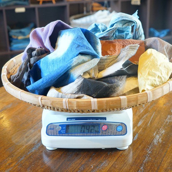 天然染料碎布面料 大量400克 組合裝(藍染・柿渋染・草木染) 碎布 棉布