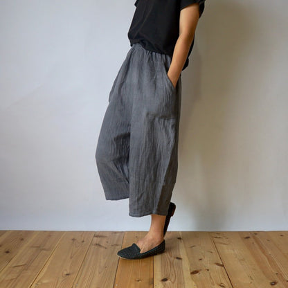 七分褲紗布氣球褲/灰色/知多棉 格子紋紗布