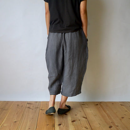 七分褲紗布氣球褲/灰色/知多棉 格子紋紗布