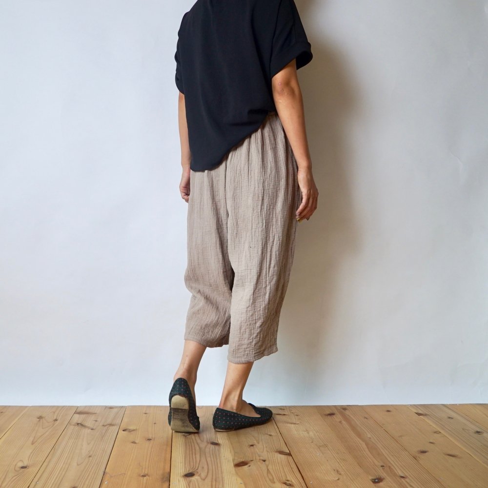 七分褲紗布氣球褲/粉米色/知多棉 格子紋紗布
