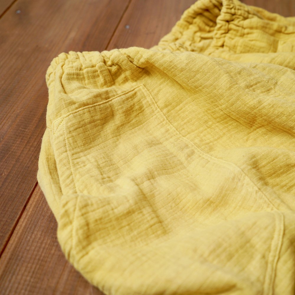 七分褲紗布氣球褲/黃色/知多棉 格子紋紗布