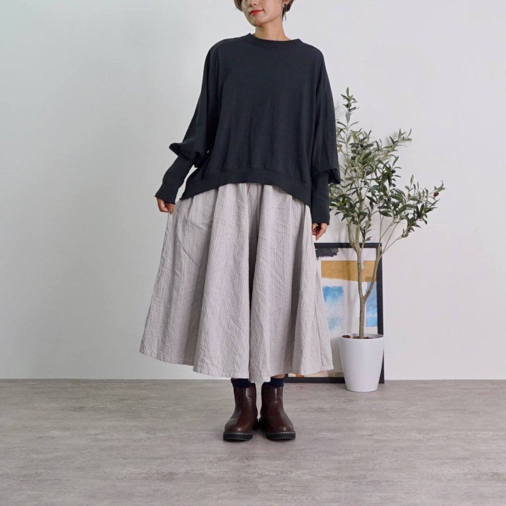 【福袋】圓領寬鬆衛衣/黑色+闊腿褲/淺灰色