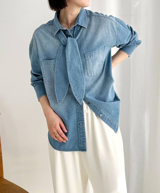 牛仔2WAY蝴蝶結襯衫