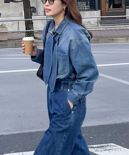 牛仔2WAY蝴蝶結襯衫