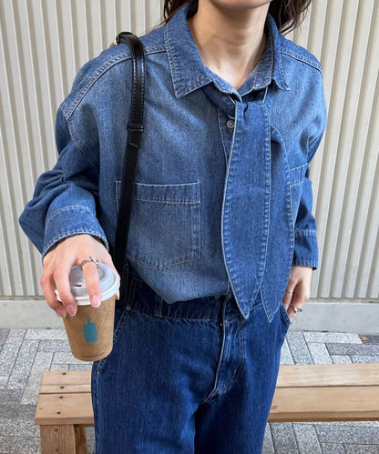 牛仔2WAY蝴蝶結襯衫