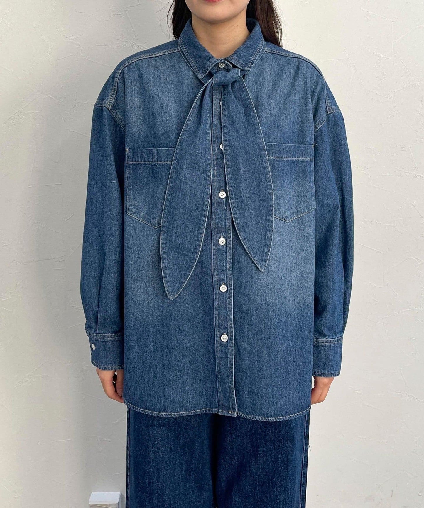 牛仔2WAY蝴蝶結襯衫