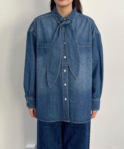 牛仔2WAY蝴蝶結襯衫