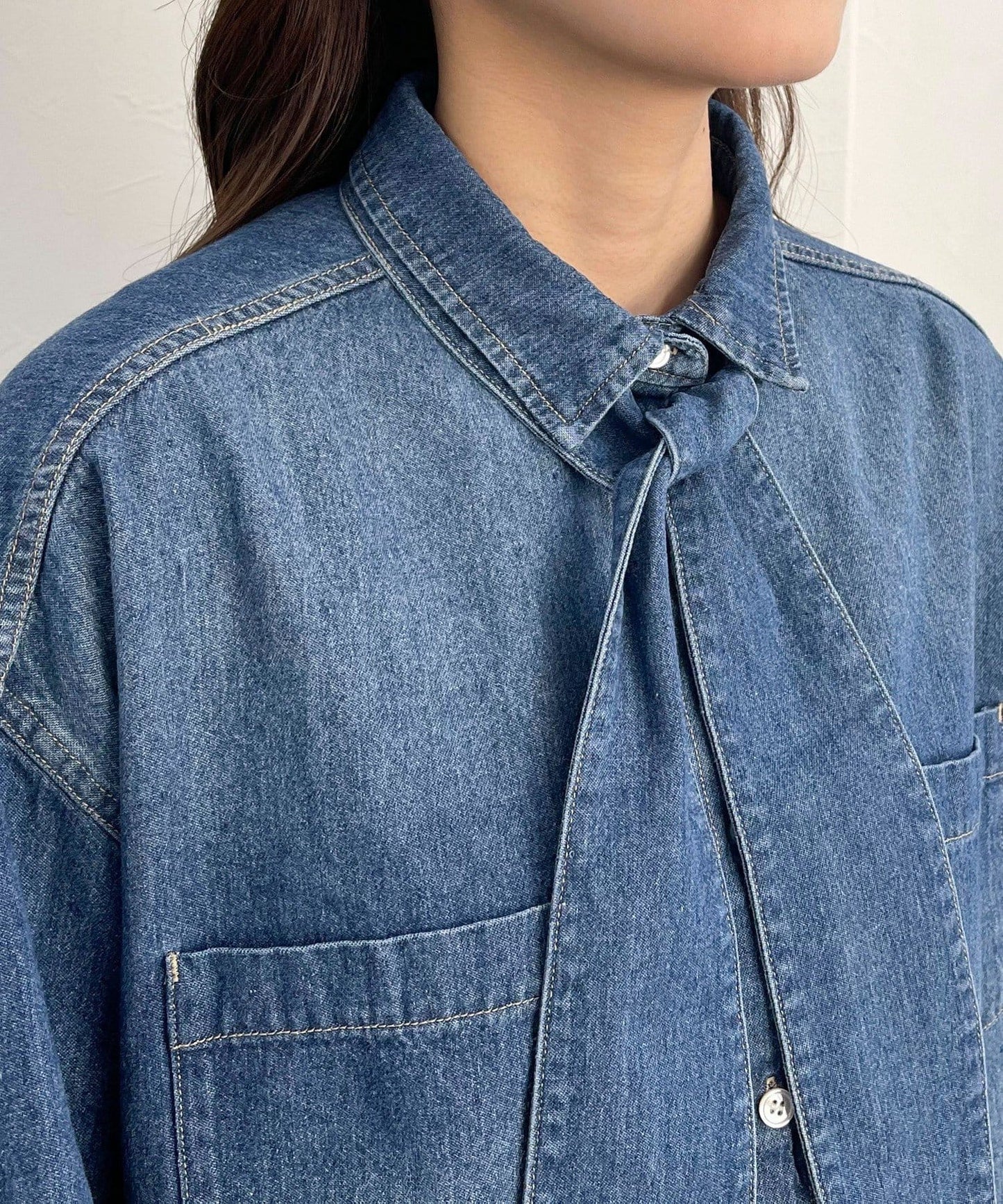 牛仔2WAY蝴蝶結襯衫