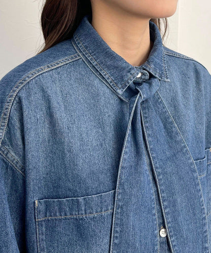 牛仔2WAY蝴蝶結襯衫