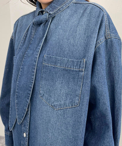 牛仔2WAY蝴蝶結襯衫