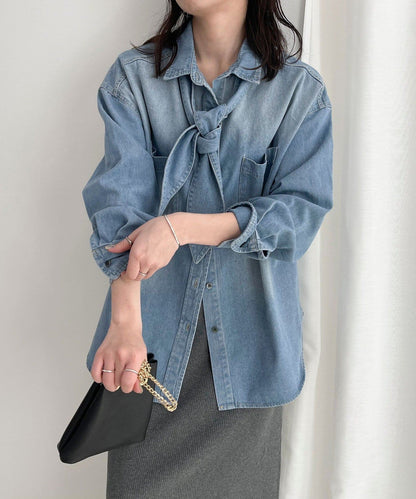 牛仔2WAY蝴蝶結襯衫