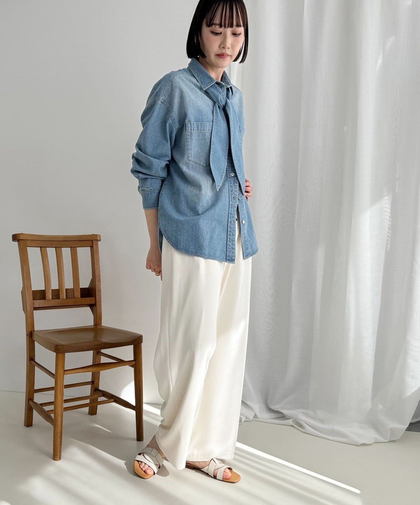 牛仔2WAY蝴蝶結襯衫