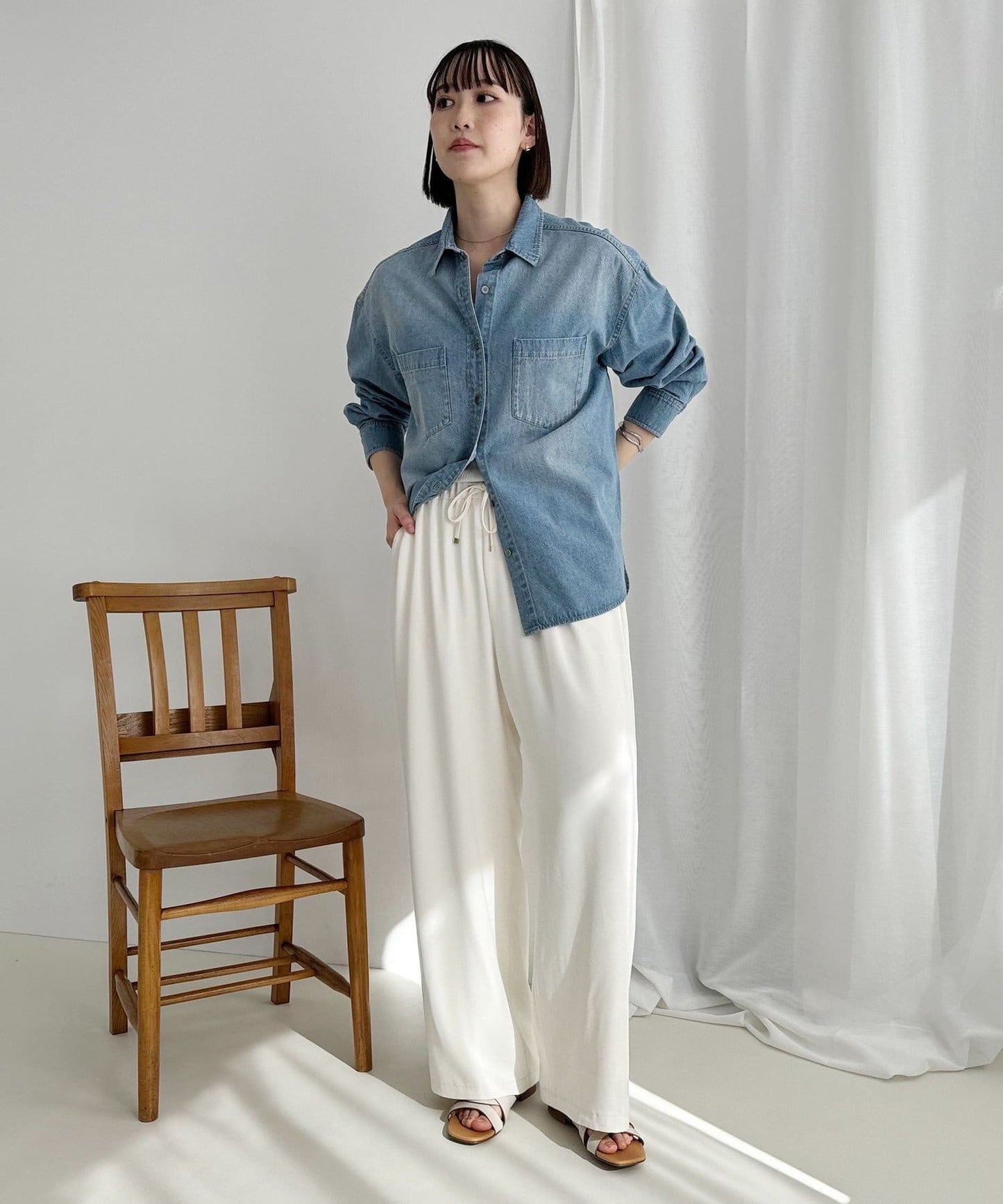 牛仔2WAY蝴蝶結襯衫