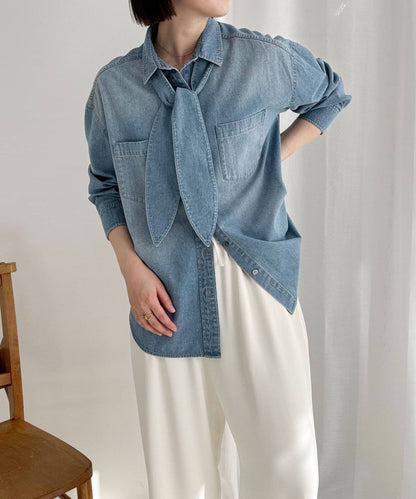 牛仔2WAY蝴蝶結襯衫