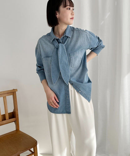 牛仔2WAY蝴蝶結襯衫