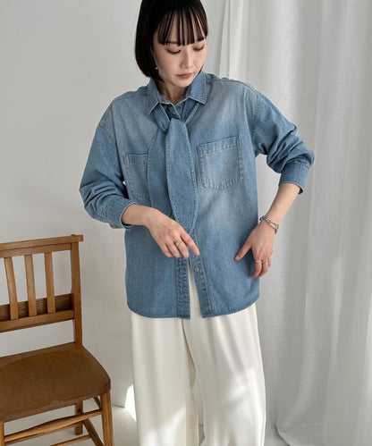 牛仔2WAY蝴蝶結襯衫