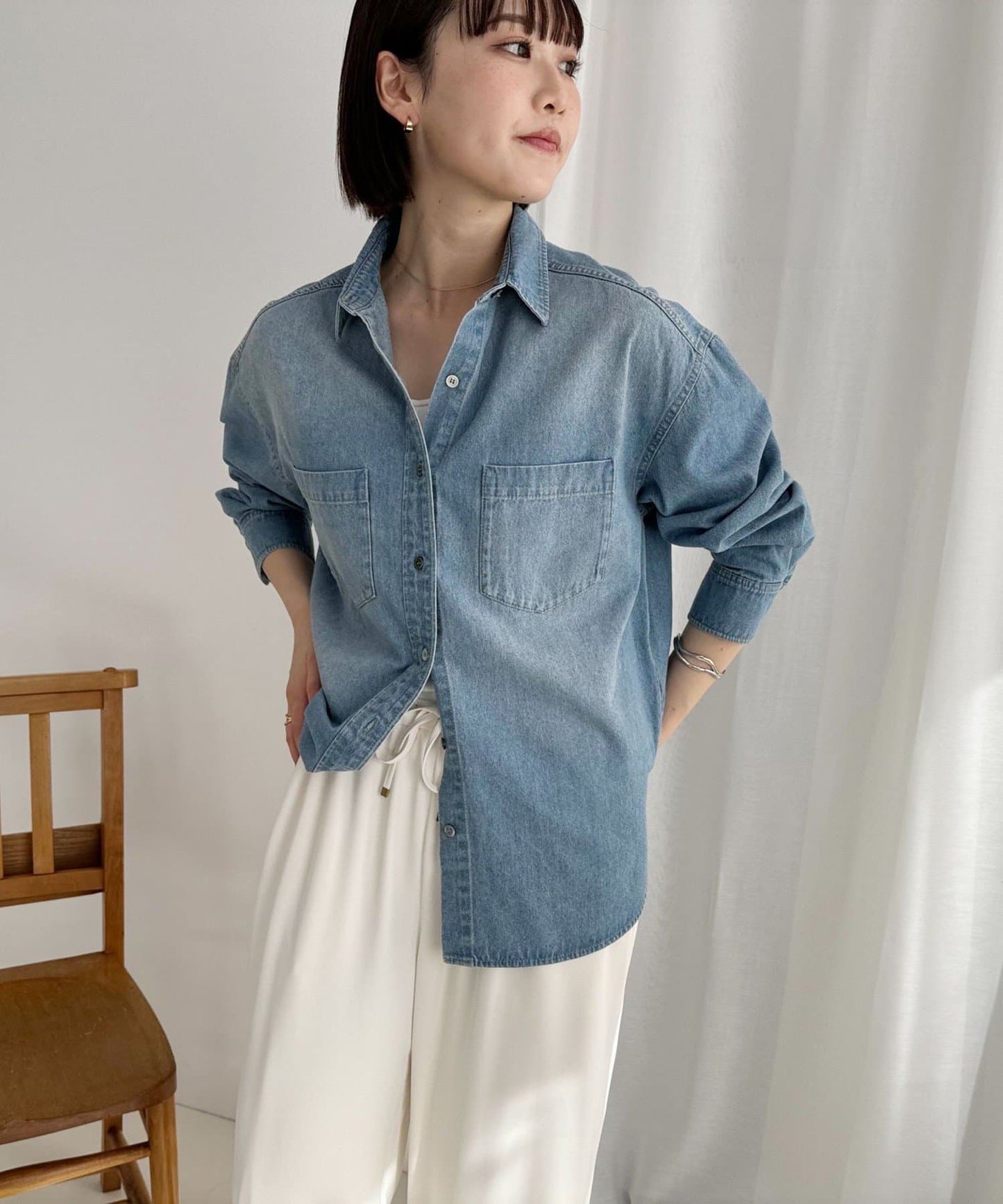 牛仔2WAY蝴蝶結襯衫