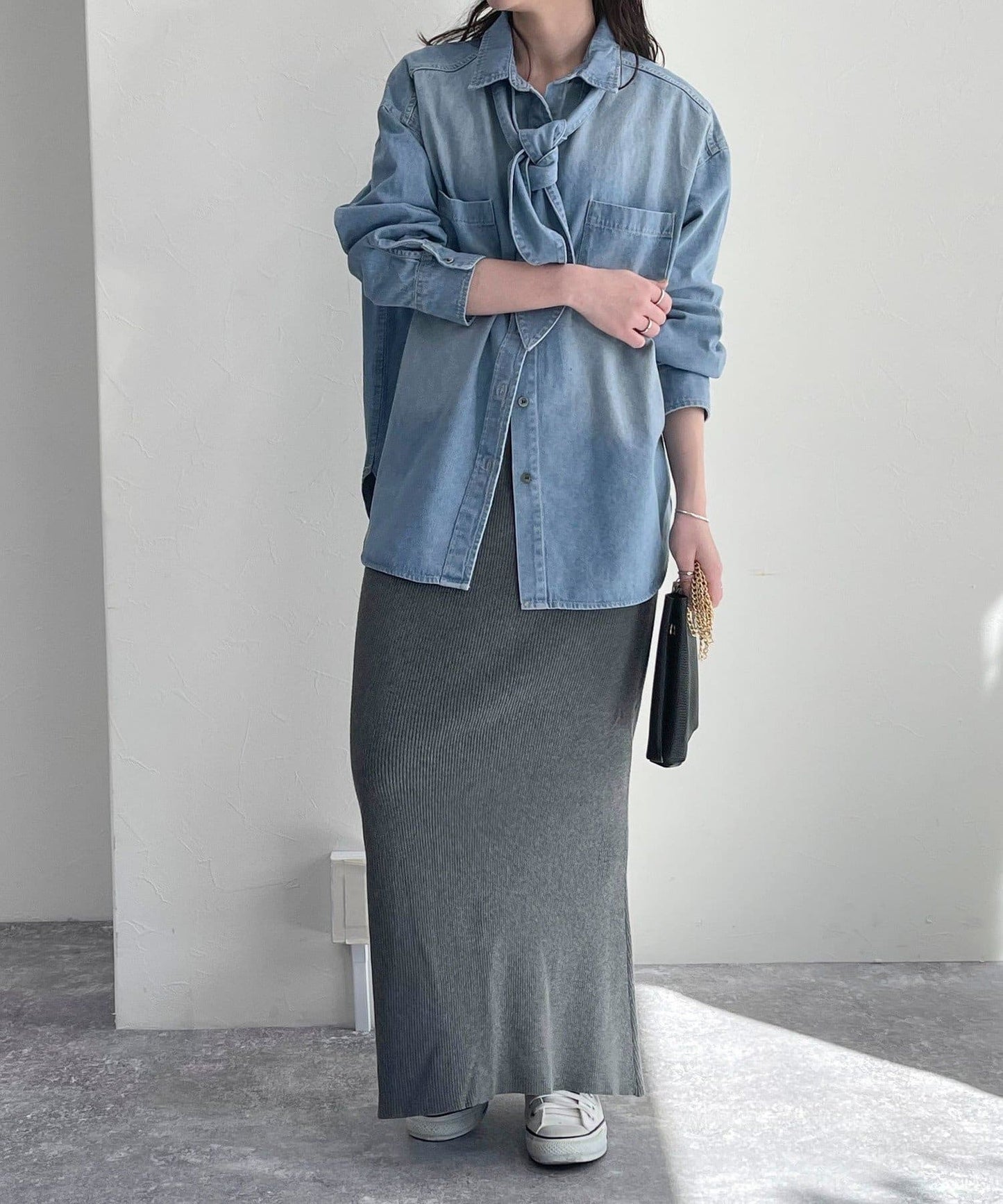 牛仔2WAY蝴蝶結襯衫