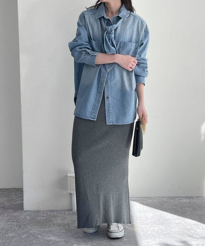 牛仔2WAY蝴蝶結襯衫