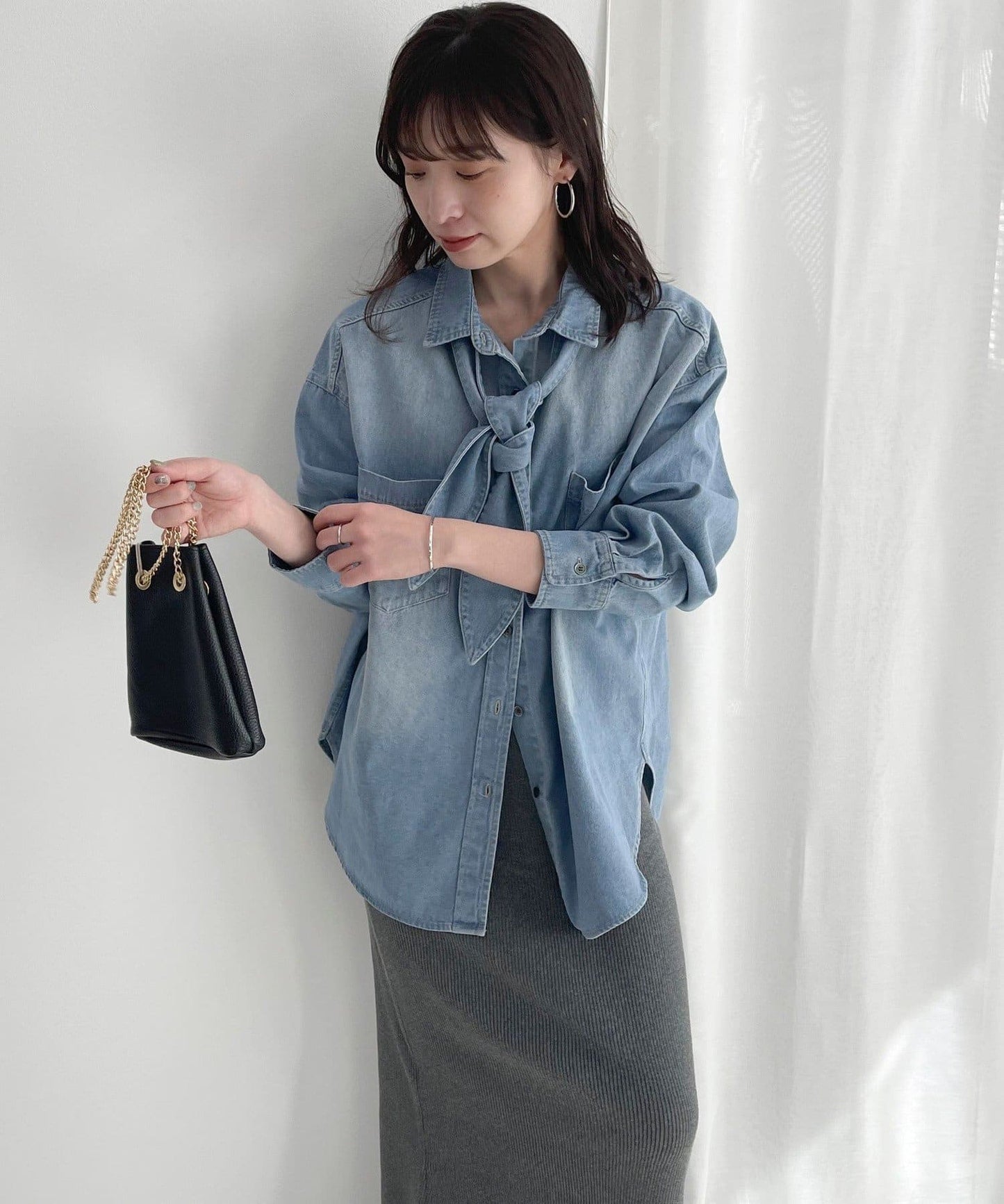 牛仔2WAY蝴蝶結襯衫