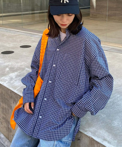 【UNISEX】寬鬆剪裁常規領款式混色襯衫/部分網絡限定