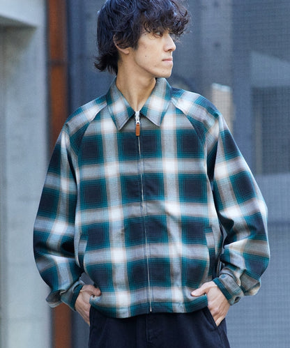 T/R CHECK ZIP BLOUSON T/R格子拉鍊夾克