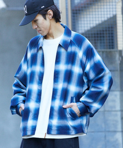 T/R CHECK ZIP BLOUSON T/R格子拉鍊夾克