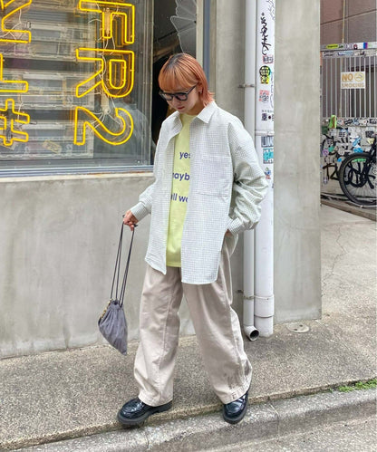 【UNISEX】寬鬆剪裁常規領款式混色襯衫/部分網絡限定