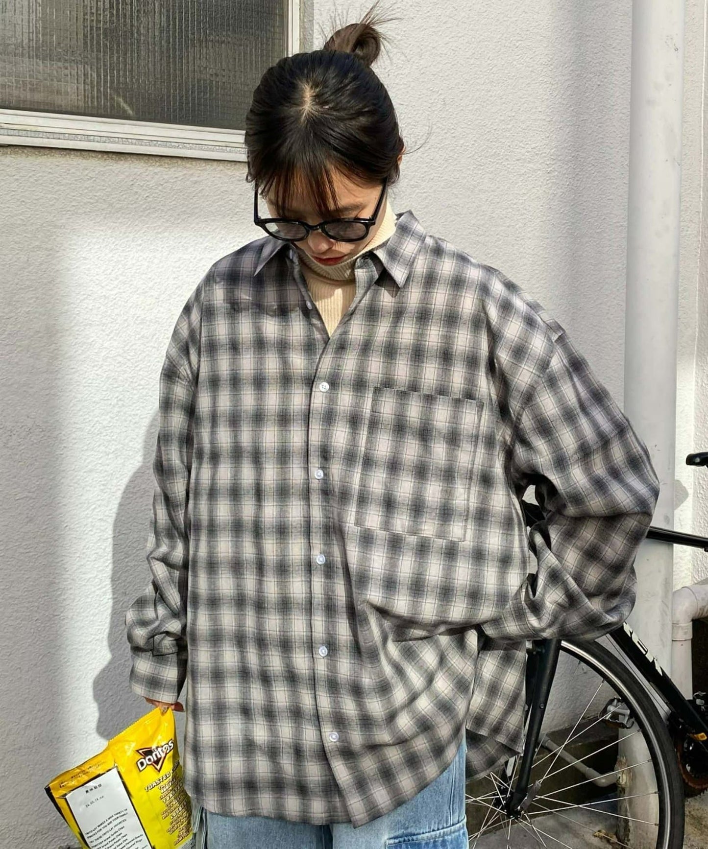 【UNISEX】寬鬆剪裁常規領款式混色襯衫/部分網絡限定