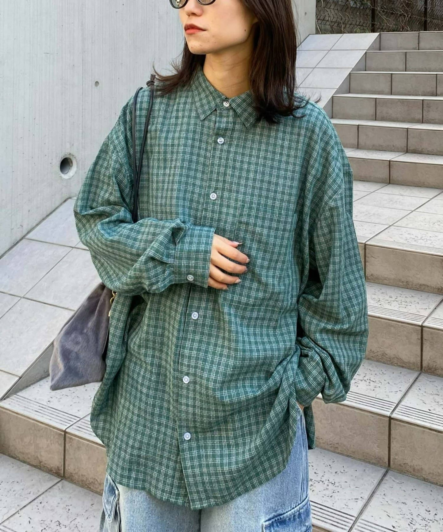 【UNISEX】寬鬆剪裁常規領款式混色襯衫/部分網絡限定