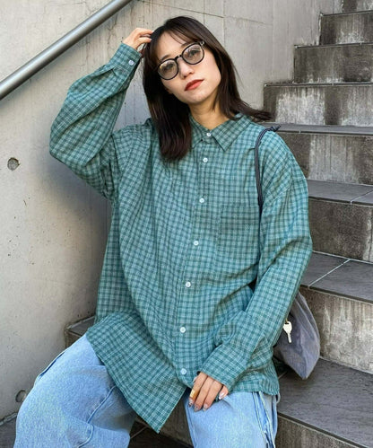 【UNISEX】寬鬆剪裁常規領款式混色襯衫/部分網絡限定