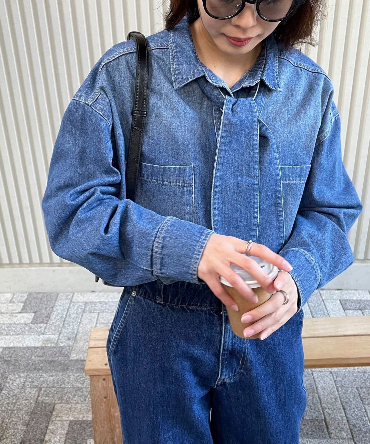 牛仔2WAY蝴蝶結襯衫