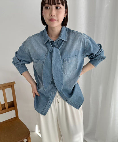 牛仔2WAY蝴蝶結襯衫