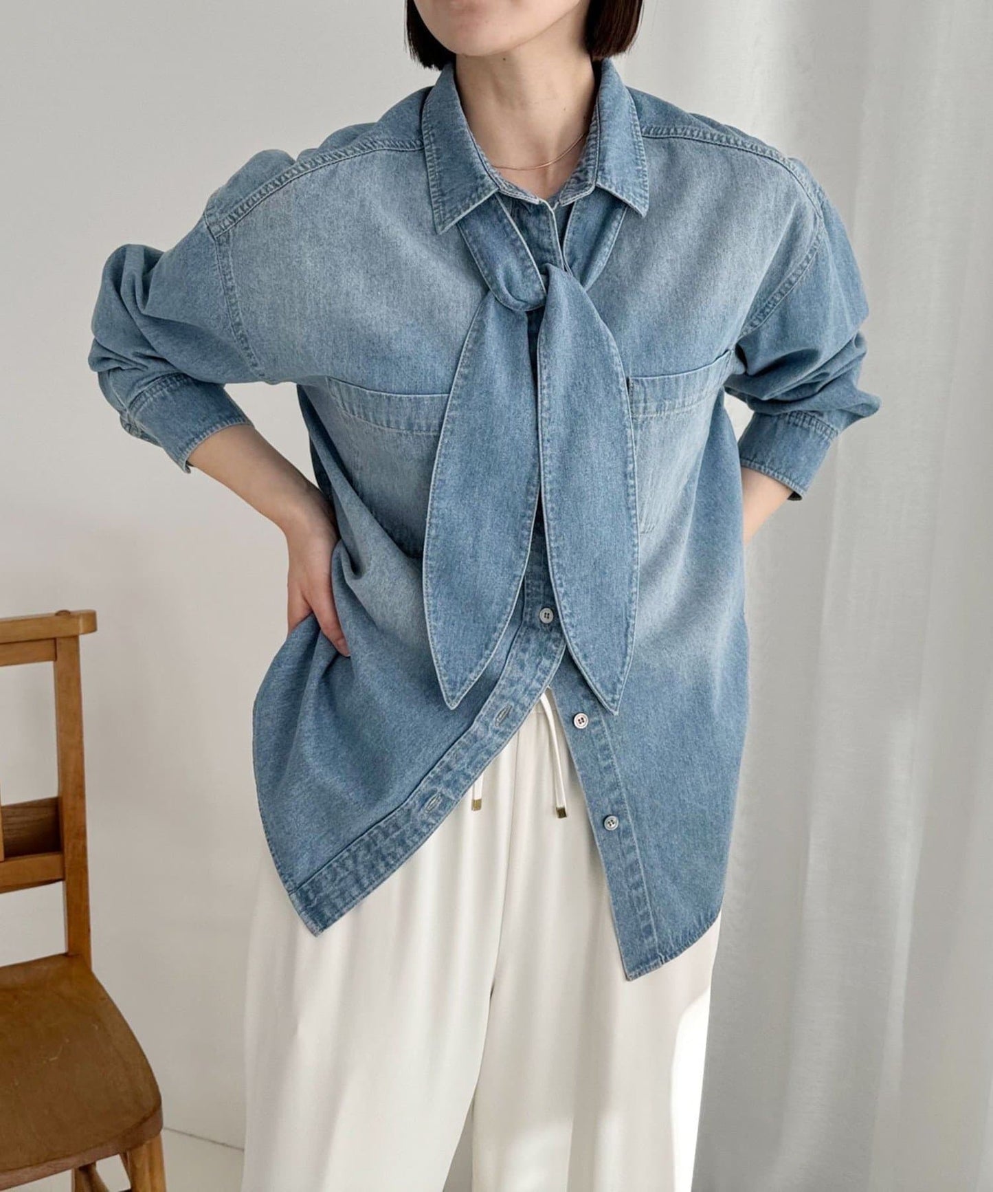 牛仔2WAY蝴蝶結襯衫