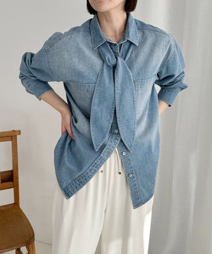 牛仔2WAY蝴蝶結襯衫