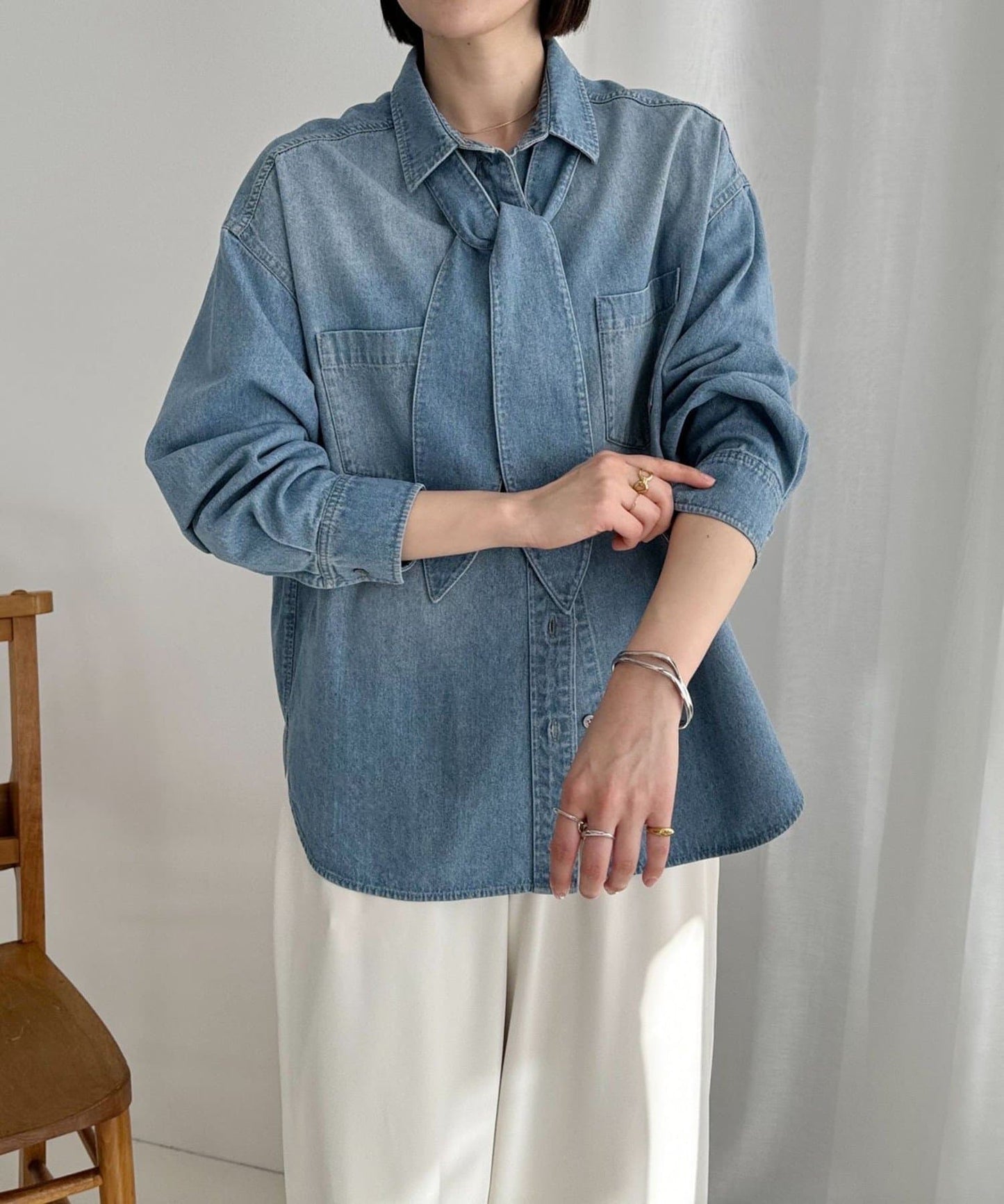 牛仔2WAY蝴蝶結襯衫