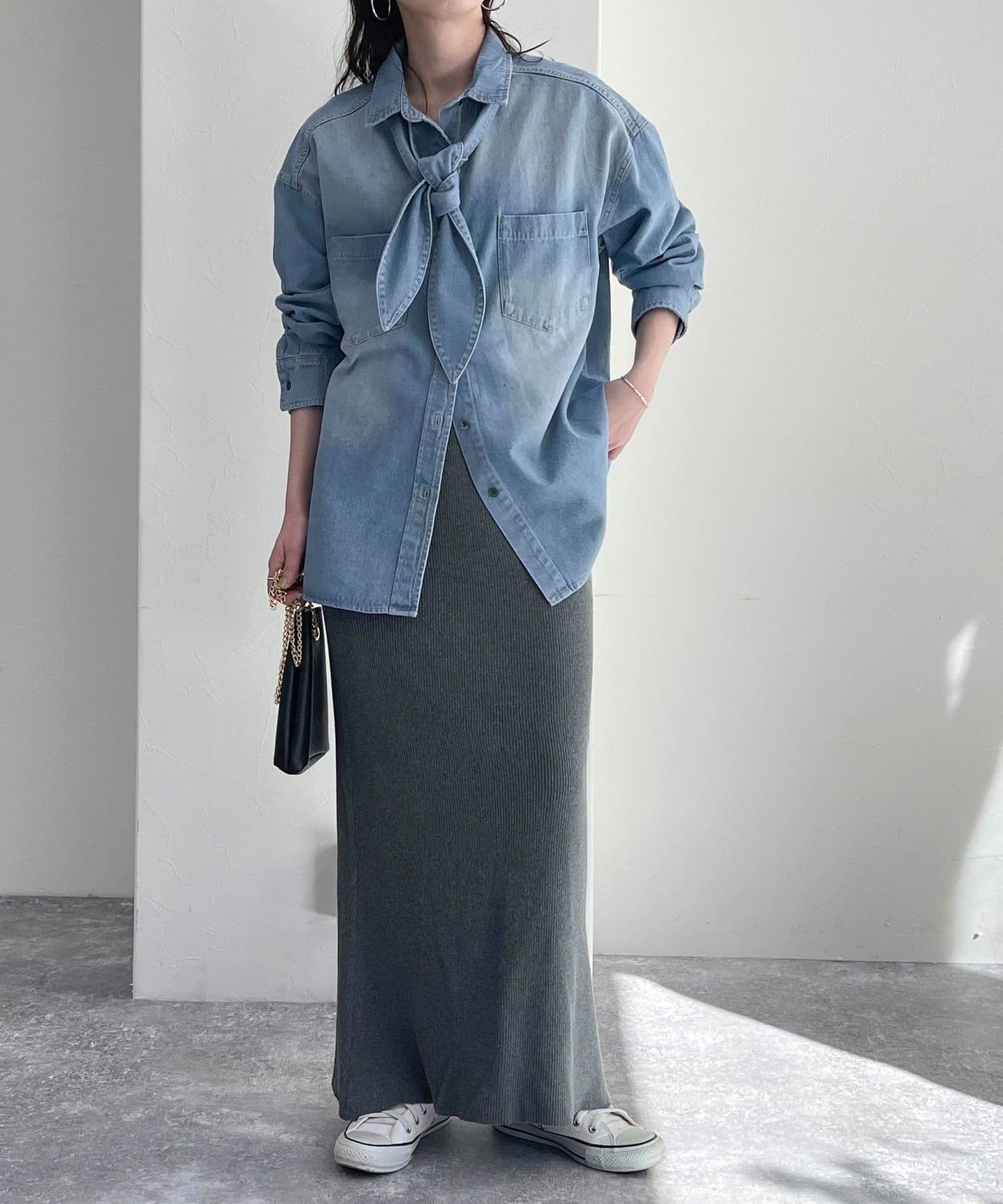 牛仔2WAY蝴蝶結襯衫