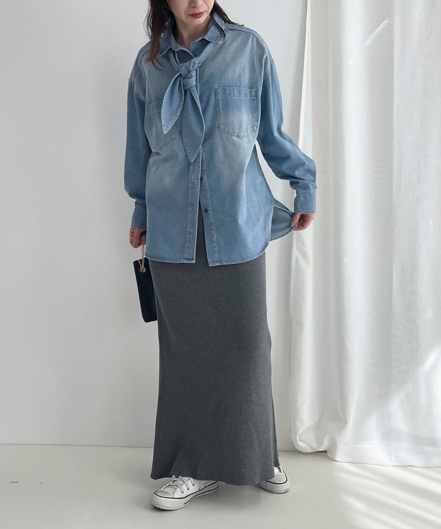 牛仔2WAY蝴蝶結襯衫