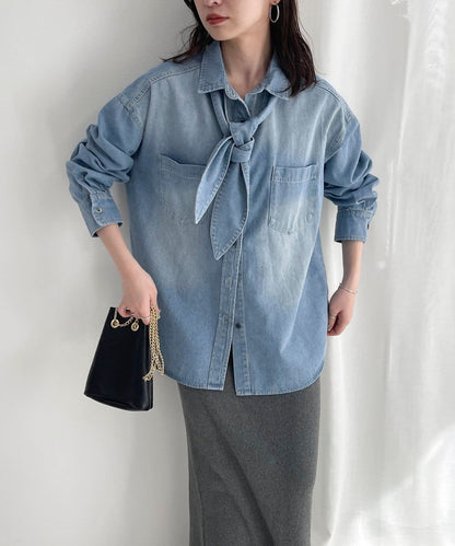 牛仔2WAY蝴蝶結襯衫