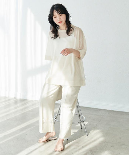 手洗可 混紡亞麻 透氣 半袖 TEE(針織)