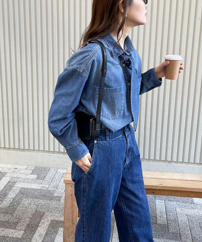 牛仔2WAY蝴蝶結襯衫