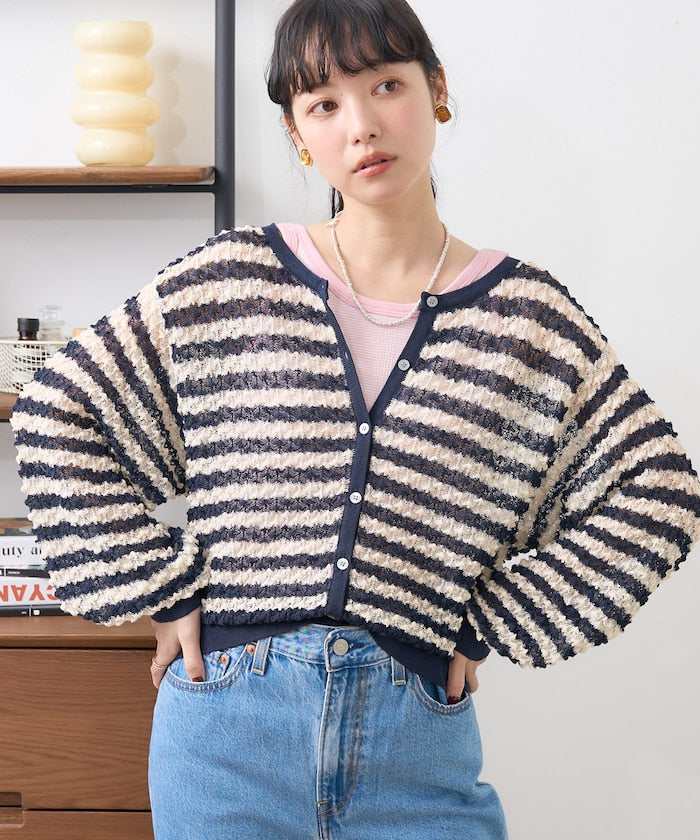 2way 透視 邊框 針織開衫