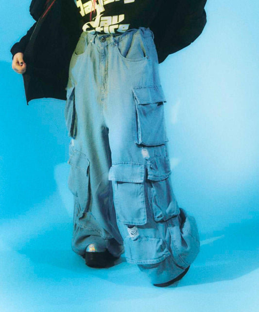 DankeSchon/PREMIUM RELUX DENIM ICEWASH CARGOPANTS