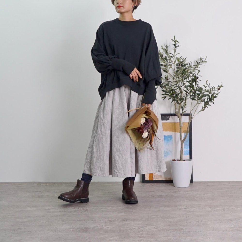 【福袋】圓領寬鬆衛衣/黑色+闊腿褲/淺灰色