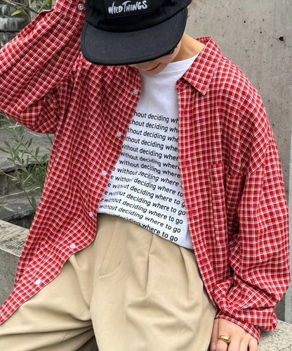 【UNISEX】寬鬆剪裁常規領款式混色襯衫/部分網絡限定